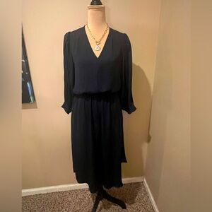 Anthropologie Current Air V Neck Midi Dress, Shirt Hem, Pleated sleeve, Small